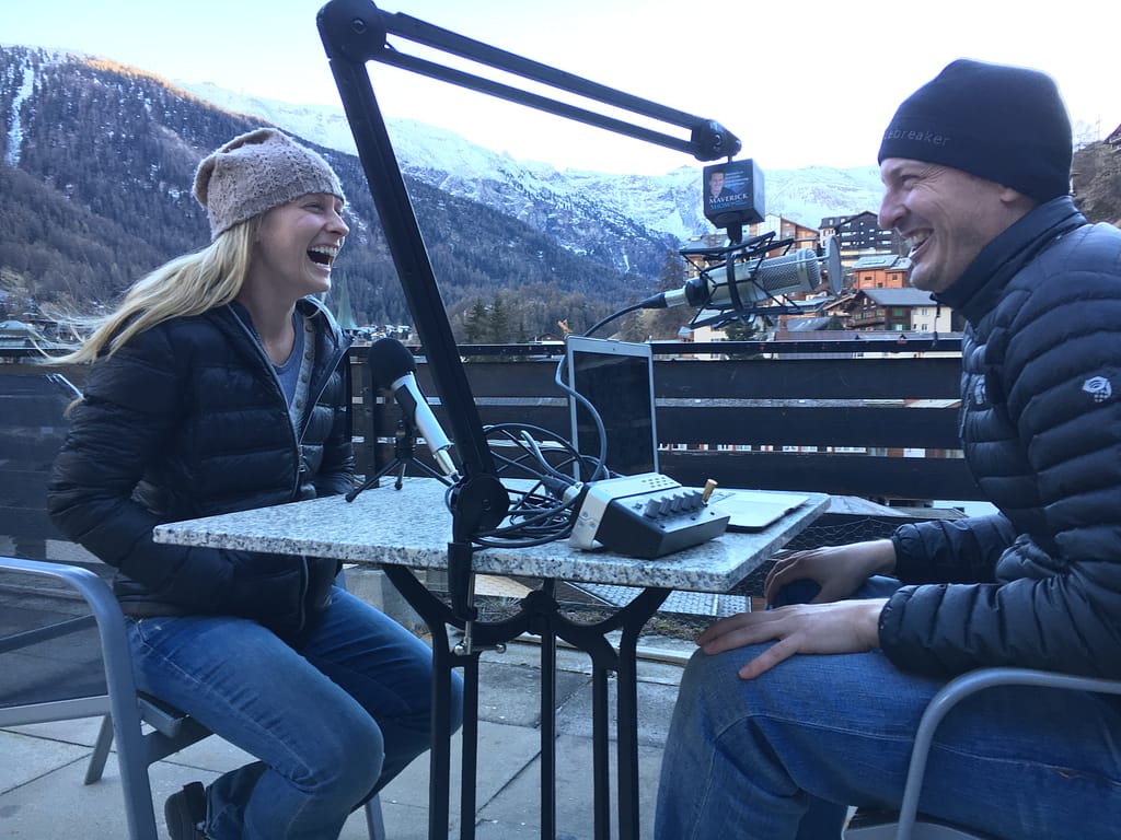 podcasting outdoor laughing