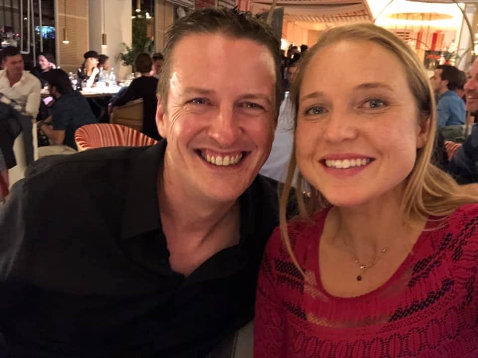 couple smiling in a restaurant